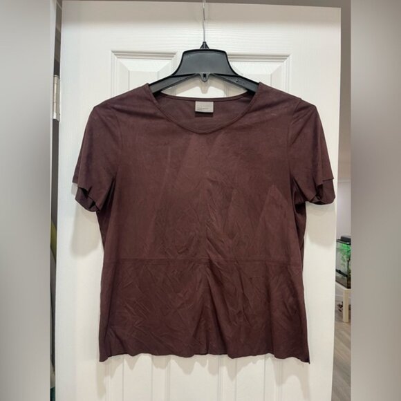 Vero Moda Plum Purple Faux Suede Short Sleeve Blouse Size L Soft Glam - Picture 2 of 4